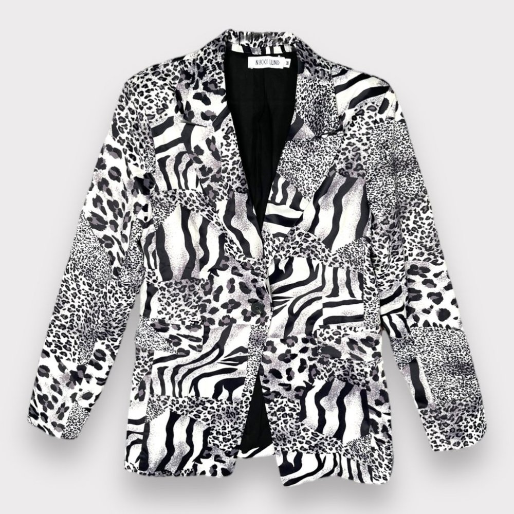 Nikki Lund Womens Mix Animal Print Boyfriend Relaxed Blazer 80s Retro Size M